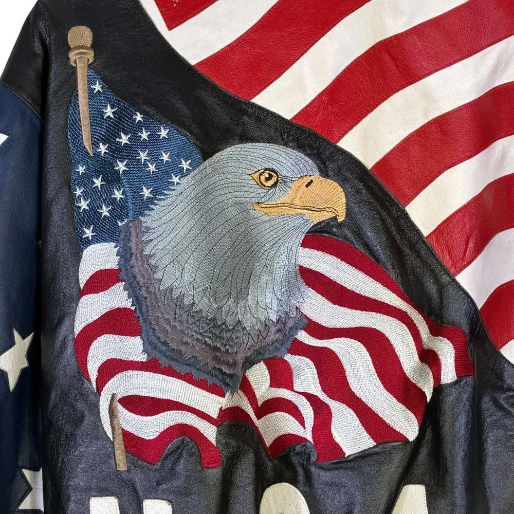 Vintage Leather Works by Lucky Leather American Flag Bomber Jacket Mens XL
